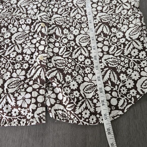 Lauren Ralph Lauren Brown Floral Button Up Shirt 3/4 Sleeve Cotton Lightweight L - Picture 6 of 7